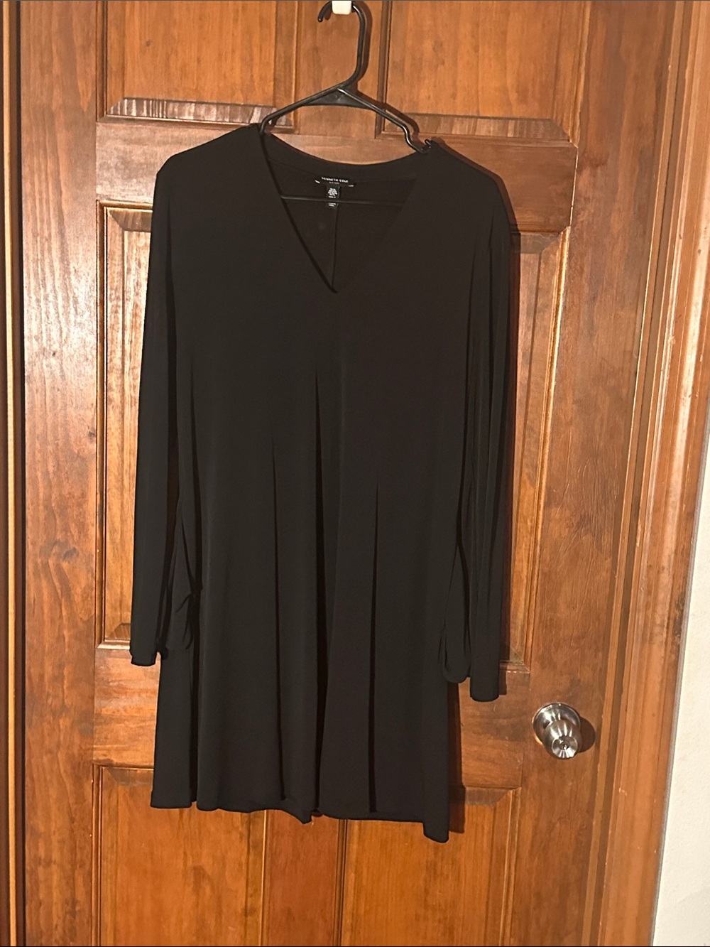 Kenneth Cole Black Long Sleeve V-Neck Swing Dress